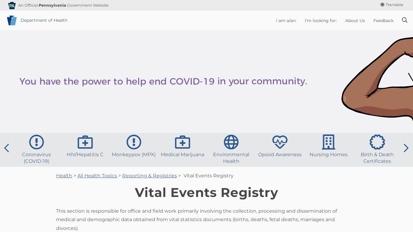 Vital Events Registry - Department of Health